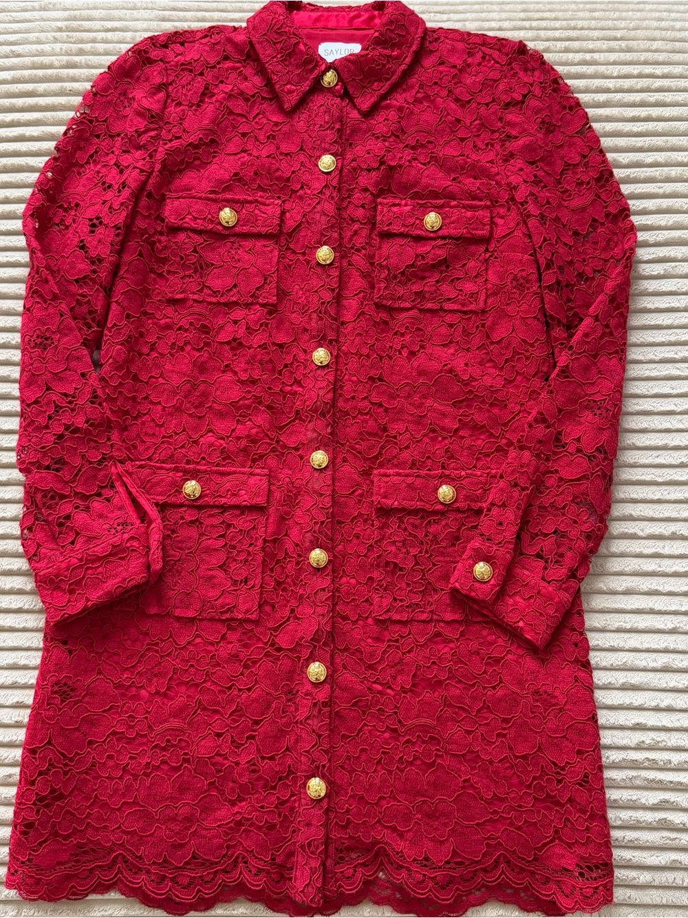 NWT Saylor Tuckernuck Crimson Red Lace Luna Mini Dress Small